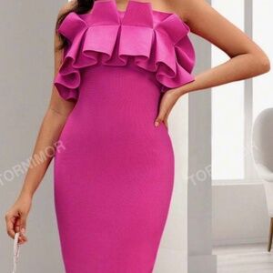 Ruffle Off the Shoulder Bandage Dress